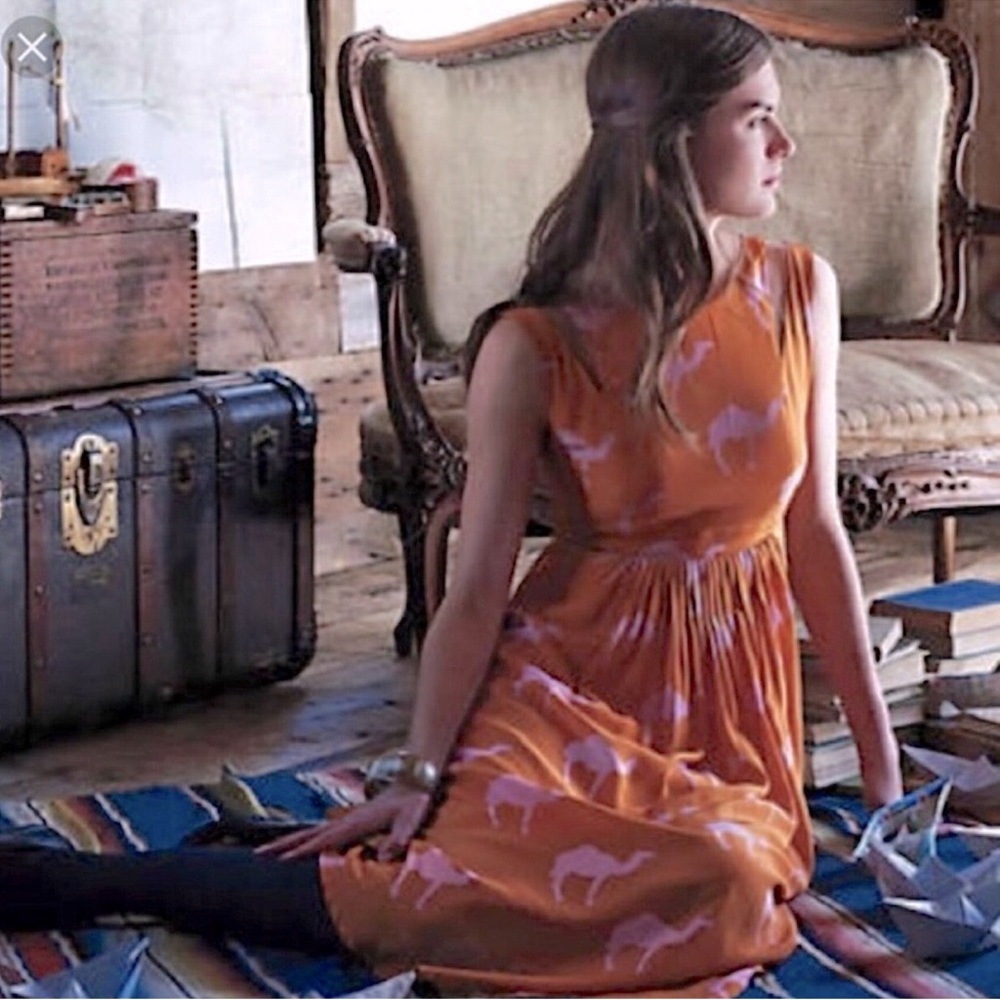 Charlotte by Charlotte Taylor Orange and Pink Camel Midi Dress Size 4.
